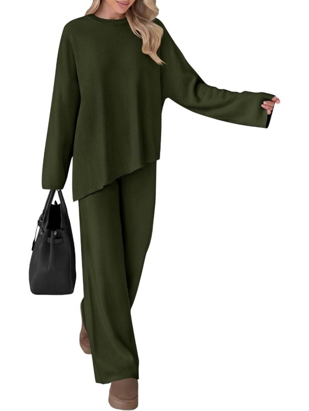 Cozy Fall 2-Piece Asymmetric Sweater & Lounge Set for Travel & Relaxation
